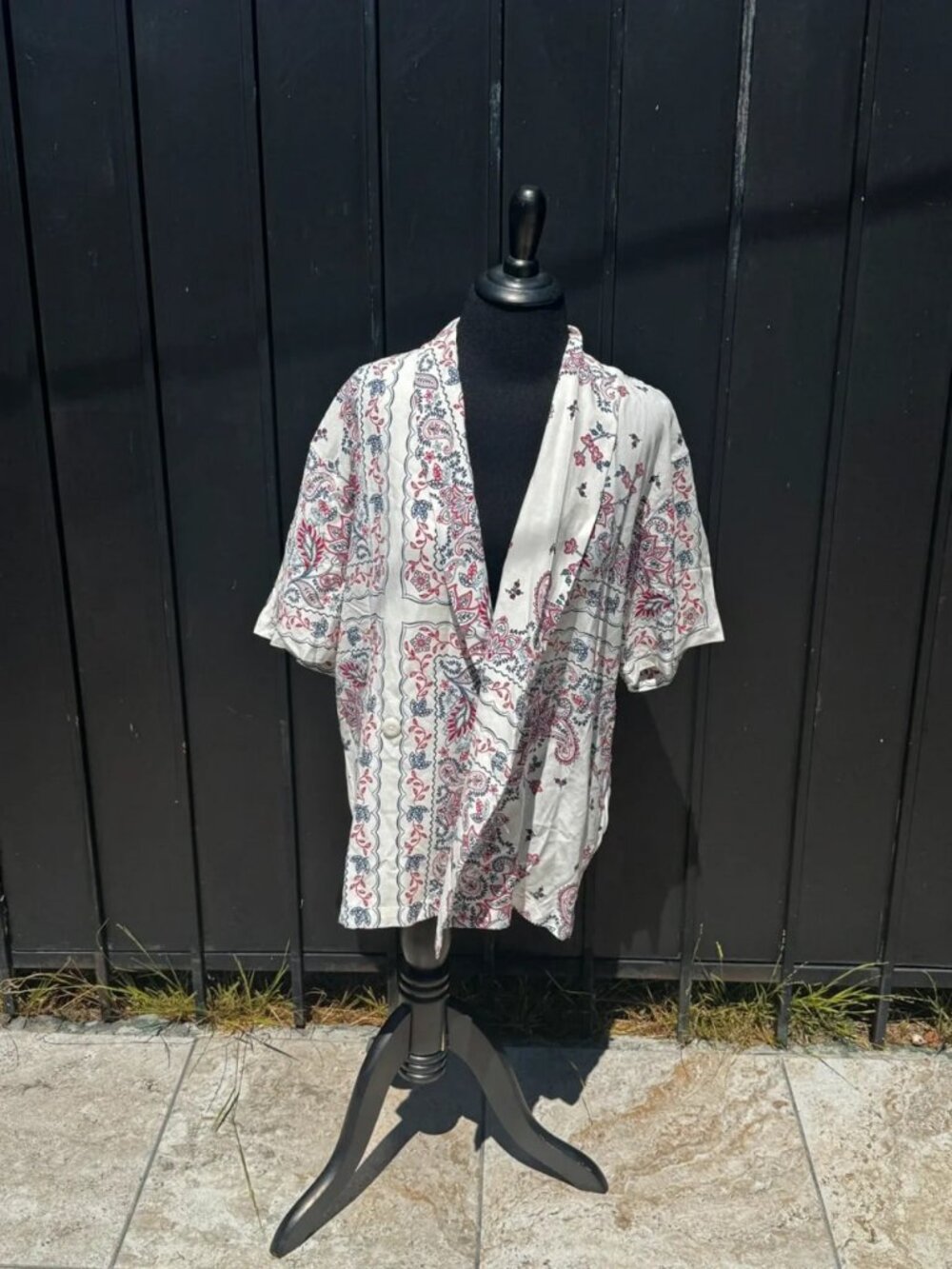 Men's Cream Paisley Print Short Sleeve Button-Up Shirt S